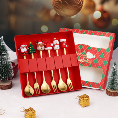 ステンレススプーン創意クリスマスツリーコーヒー攪拌スプーンデザート果物フォークスプーンフォーク食器プレゼントセット