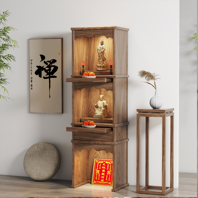 Black Walnut Solid Wood Home Three-Layer Buddhist Niche Table New Chinese Style Simple Guanyin God of Wealth Land Gong Shrine Shrine