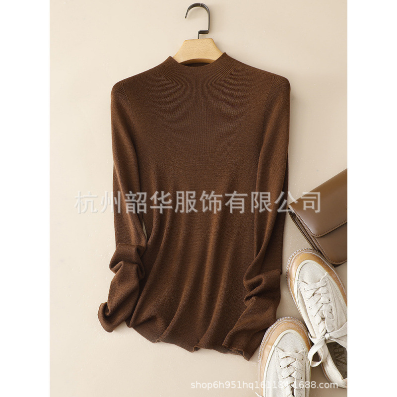 100% Merino Wool Slim-Fit Half-Turtleneck Base Layer Knit Seamless Sweater 60-Count Three-Strand Inner Layer