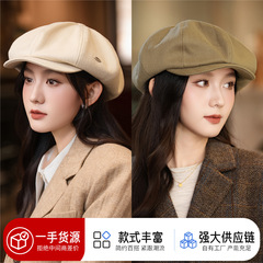 批发日系时尚女复古八角帽韩版宽松休闲秋冬显脸小画家云朵帽潮款