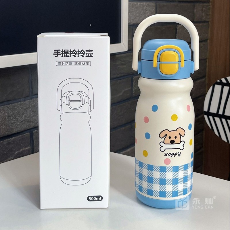 女の子用魔法瓶カップ 2025 新しい高価値大容量魔法瓶冷水ケトルハンドルダブルストローウォーターカップ|undefined