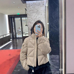 南油女装2025年秋冬Mon*新款90白鹅绒外套千鸟格立领蒙口羽绒服女
