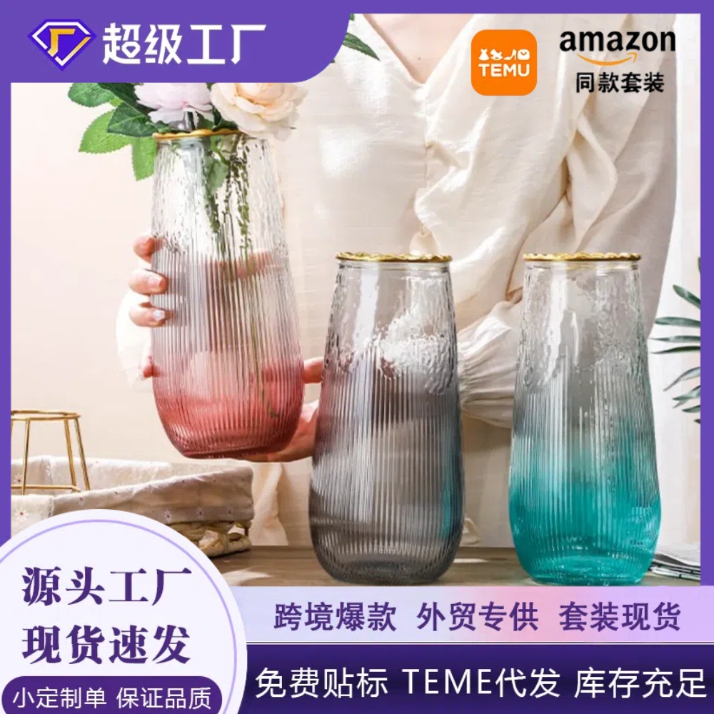 Customizado ligero lujo nórdico simple oro pintado jarrón de vidrio flores secas arreglos de flores hidropónicas de agua decoración de flores para el hogar