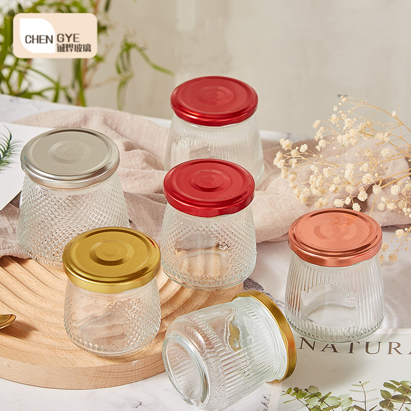 新款200ml大口锥形竖条纹鲜炖燕窝瓶蜂蜜瓶花胶奶分装密封玻璃瓶