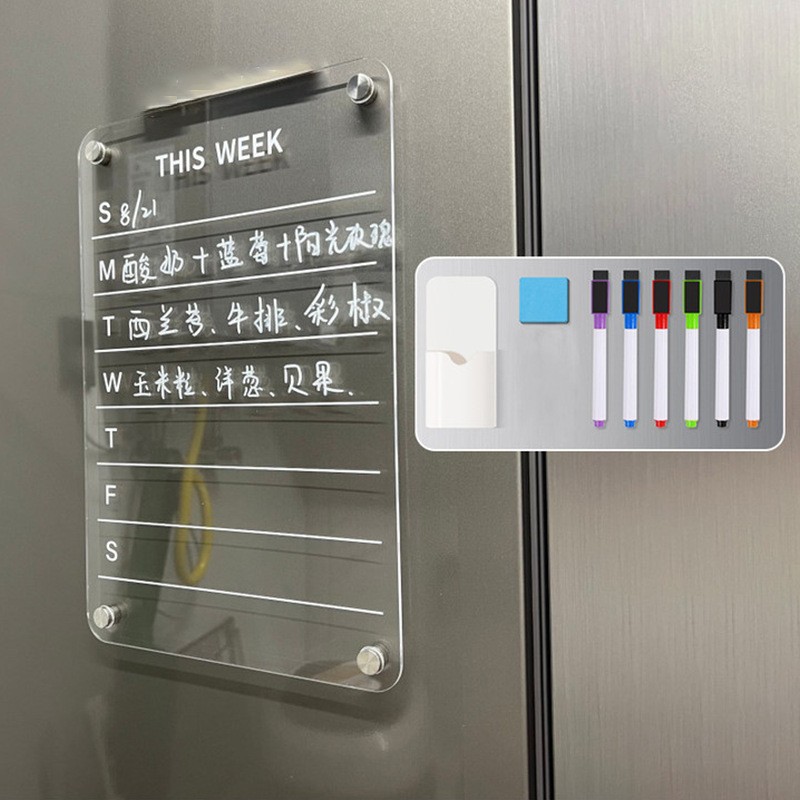 Refrigerador tablero de visualización tablero de mensajes acrílico transparente puerta de hierro magnética agenda semanal memorándum borrable