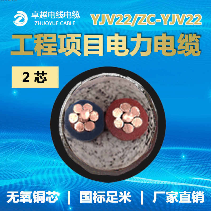 YJV22  2芯铜芯阻燃低压电力电缆4/6/10/16/25/35/50/70平