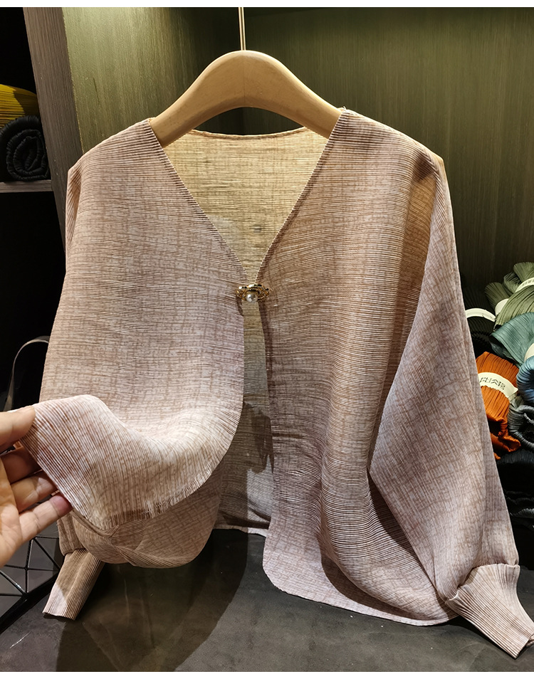 Áo khoác dáng rộng nữ tay lỡ cổ tròn chất liệu cotton thoáng mát — Màu hồng, màu xám, màu mơ chi tiết 6