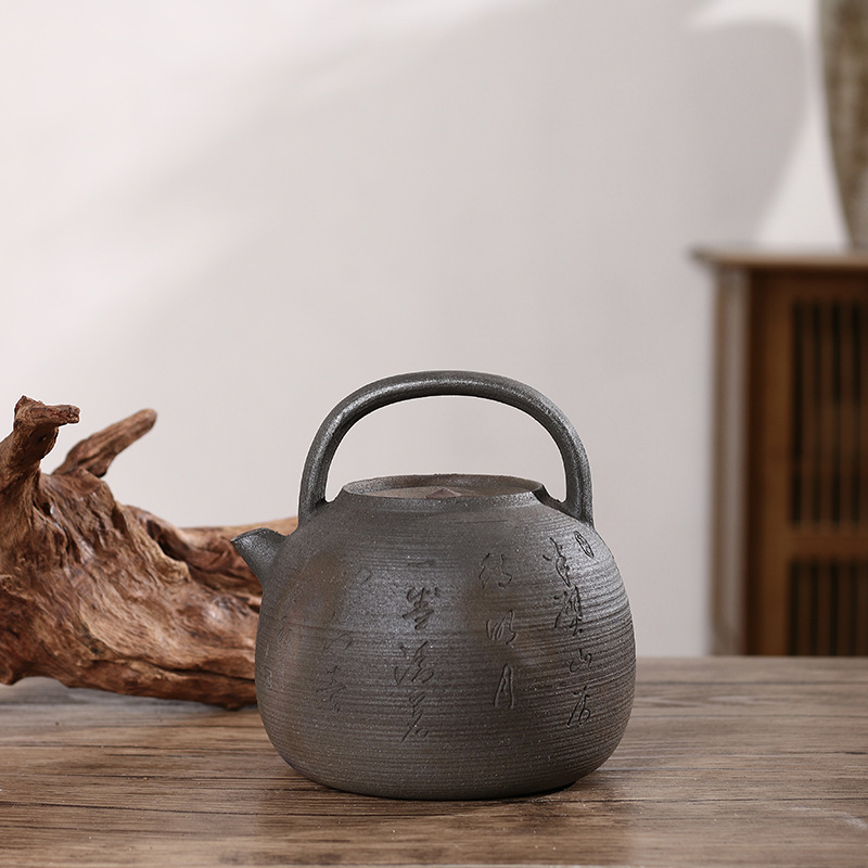 [Tao Chao Wen Chuang] Chaozhou firewood burning purple gold pottery boiling water tea set lettering rattan beam lifting sand clay pot boiling water boiling