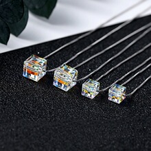 网红新款极光方糖简约甜美仿奥地利水晶吊坠短款锁骨细项链礼物女