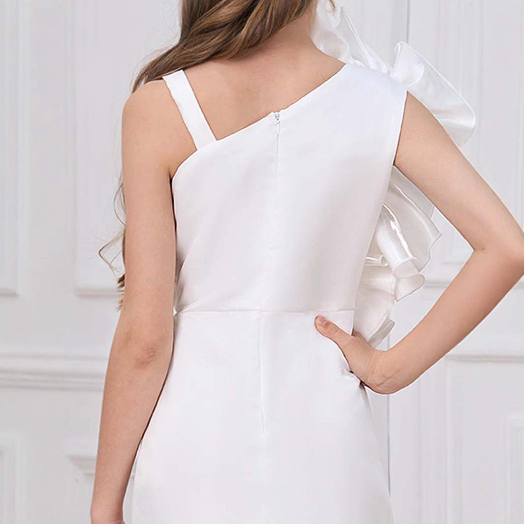 Europa y los Estados Unidos nuevos vestidos de noche de niños grandes vestidos de novia vestidos de niñas hombro único arrugado falda de cauda de pescado blanco vestido de niños