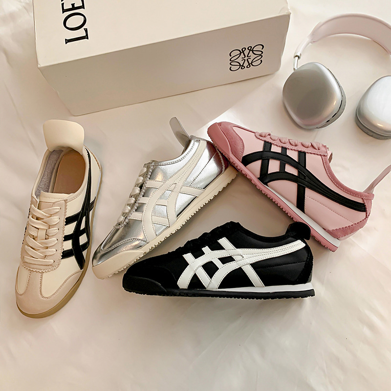 빈티지 Cowhide Colorblock 캐주얼 스포츠 포레스트 검프 신발 여성 스니커즈 새로운 로우 탑 레이스 업 플랫 소프트 솔 덱순 신발