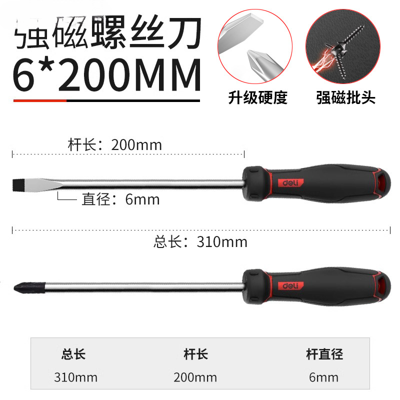 Destornillador cruzado Deli, destornillador de flor de ciruelo magnético fuerte, destornillador en forma de cruz, juego de herramientas, destornillador súper duro