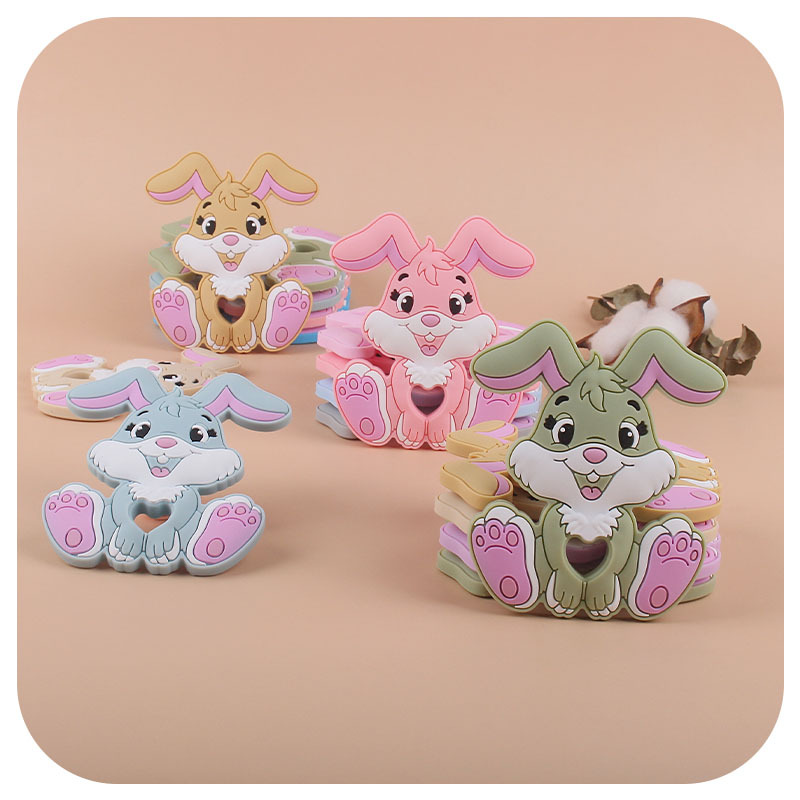 AliExpress nuevo bebé suministros dibujos animados animal silicona conejo teether bebé creativo juguete teether palo