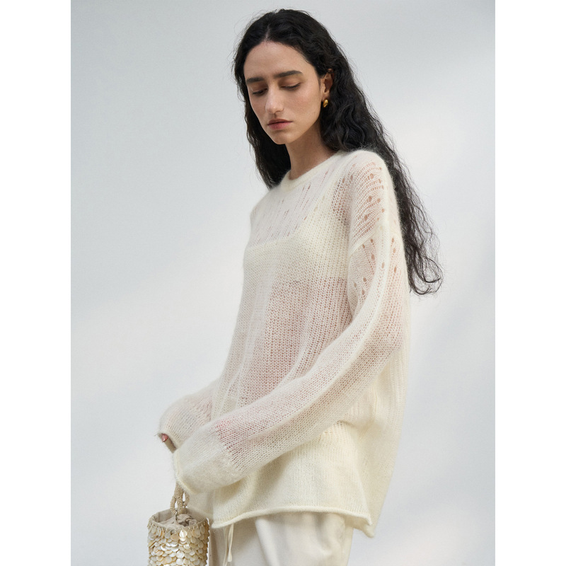 [collinear] COLNE spring new ultra-fine mahair loose soft skin-friendly wool blouse C5125