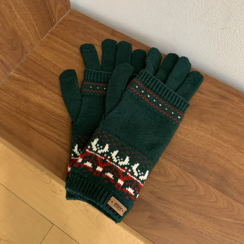 クリスマスの赤い取り外し可能な2つのジャカードのニットの毛糸の手袋の女性の秋冬の防寒の保温の騎乗はタッチパネルができます。|undefined