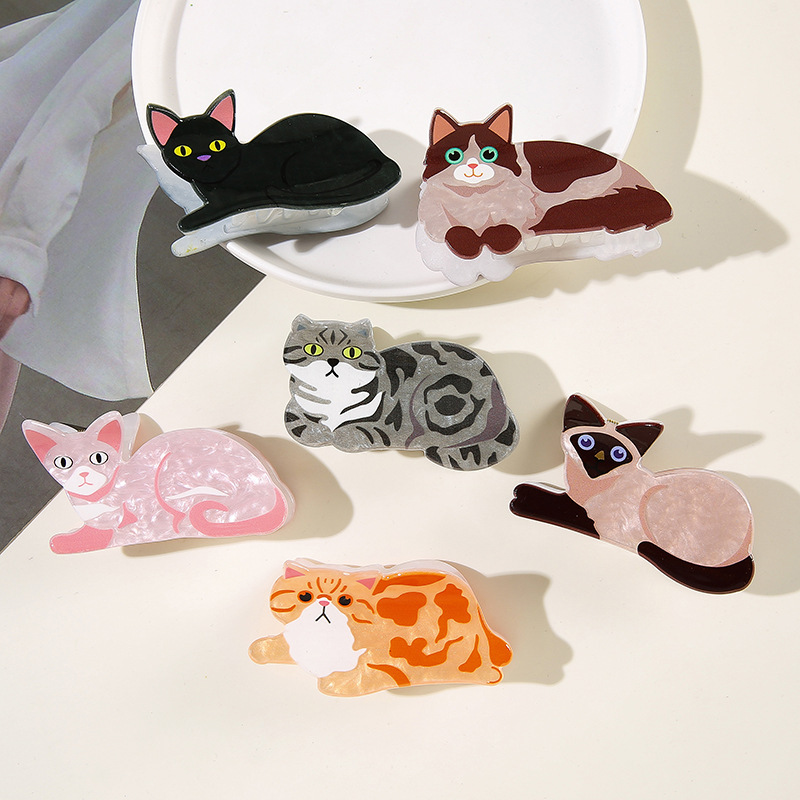 Factory Wholesale Cute Cartoon Pet Cat Hair Clips Niche Designer Style Kitten Half-Tied Hair Clips