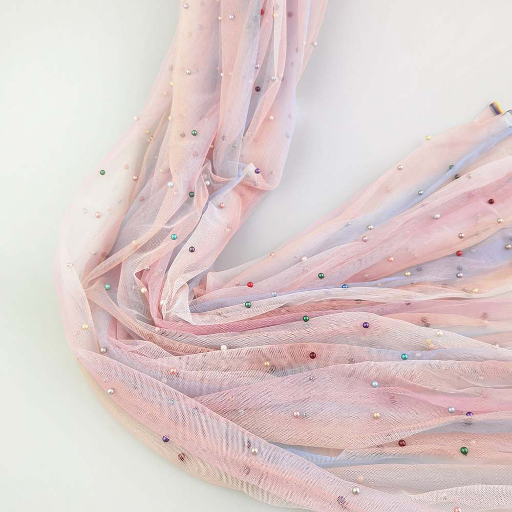 彩色数码印花网纱蕾丝面料钉珠七彩色珠子 女装童装春夏网布