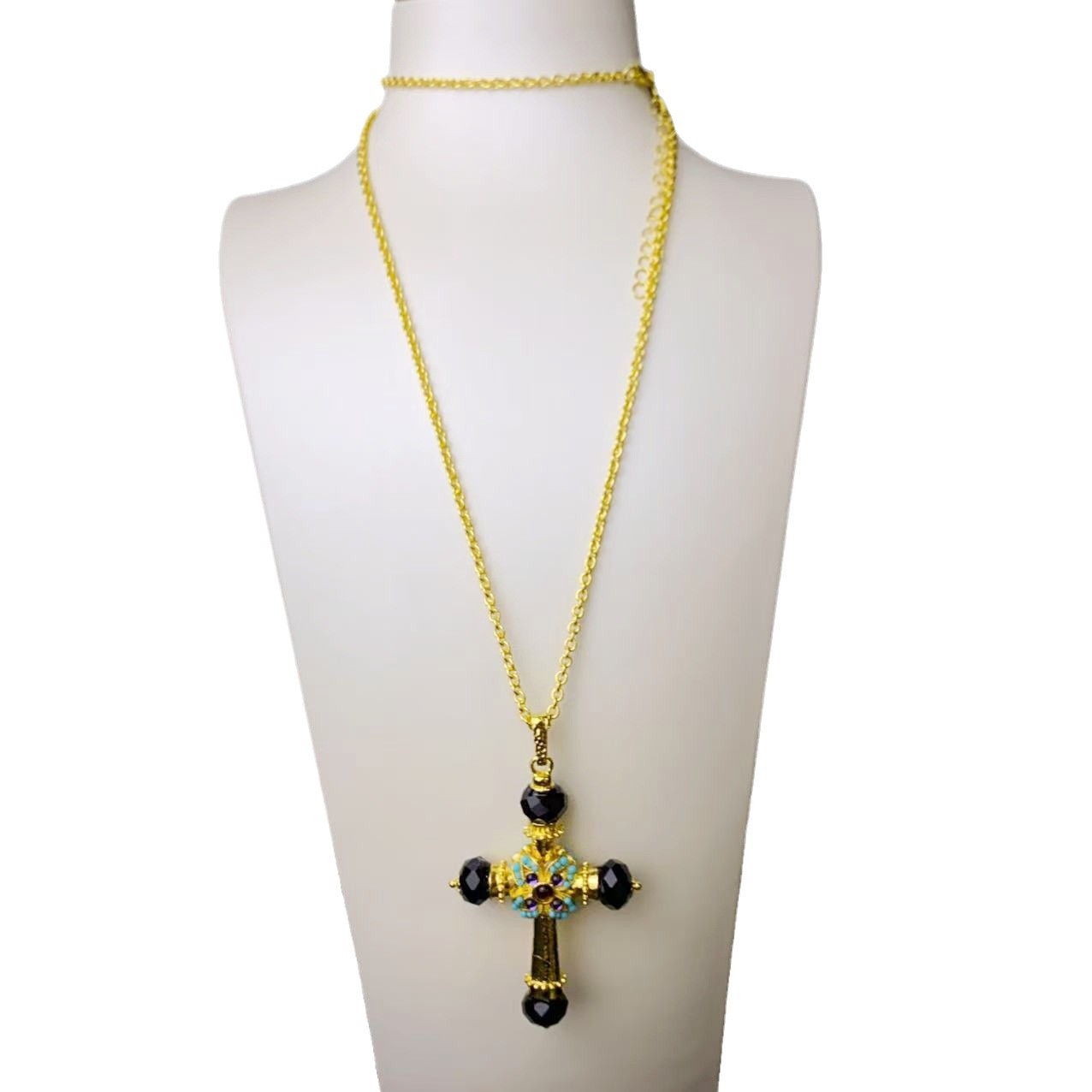 Collana con pendente a croce in cristallo retro donna double face_voghion.com