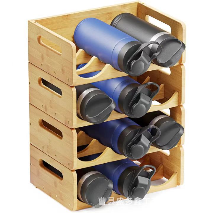 Wooden Thermos Cup Storage Rack Can Be Stacked with Solid Wood Wine Bottle Display Rack Desktop Table Water Cup Storage Rack