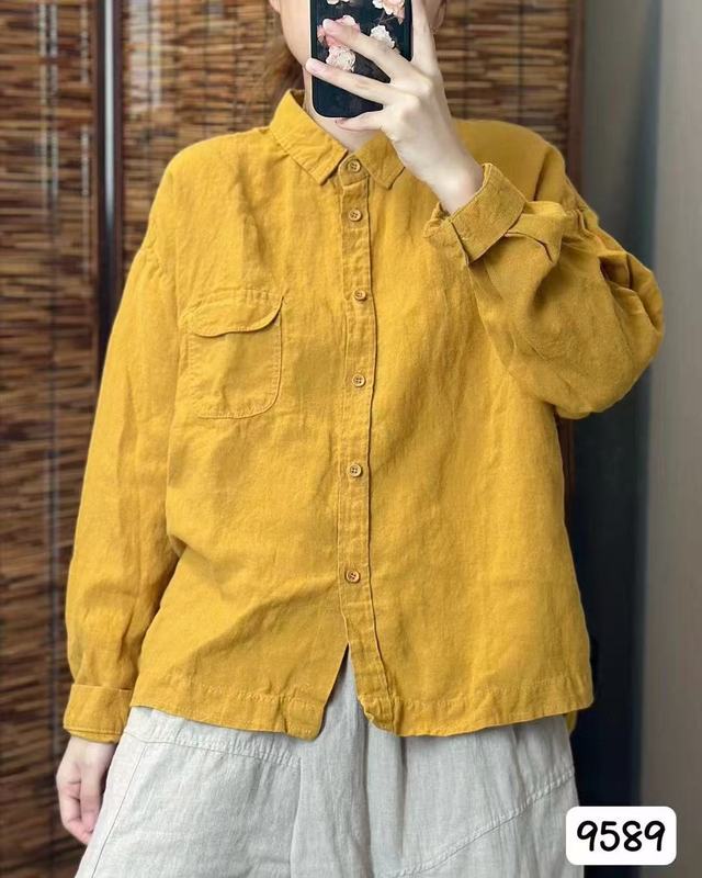 2025早秋新款亚麻衬衫女韩版气质休闲百搭减龄长袖小开衫翻领上衣|undefined