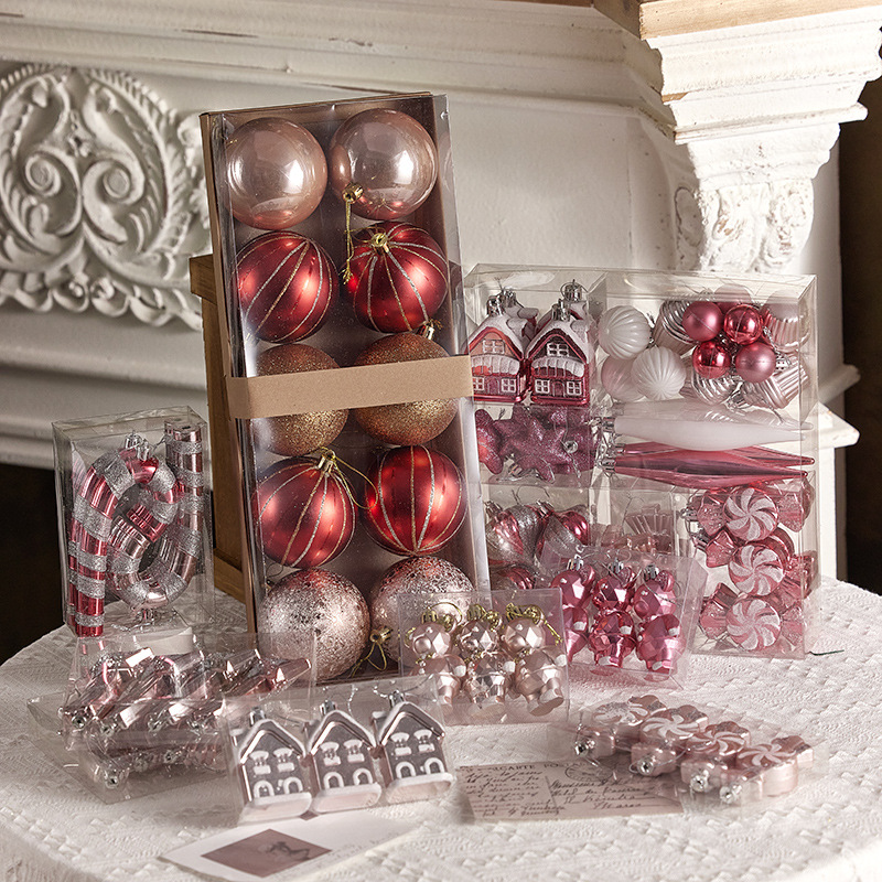 Bola rosa de Navidad pintada bola colgante de Navidad colgante de Navidad decoración de árbol de Navidad colgante caja