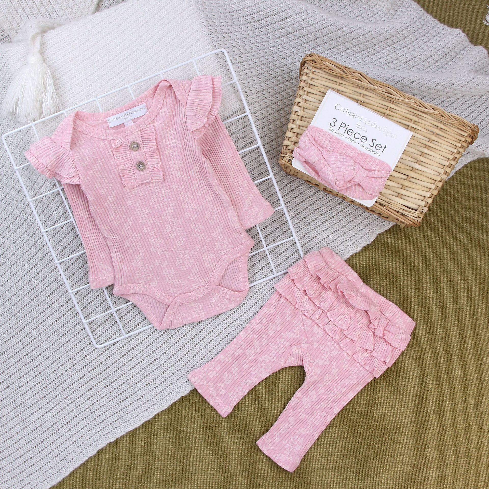 Bebés recién nacidos de algodón, ropa de bebé, ropa de bebé, ropa de impresión, ropa de pantalones, banda de pelo, ropa de bebé