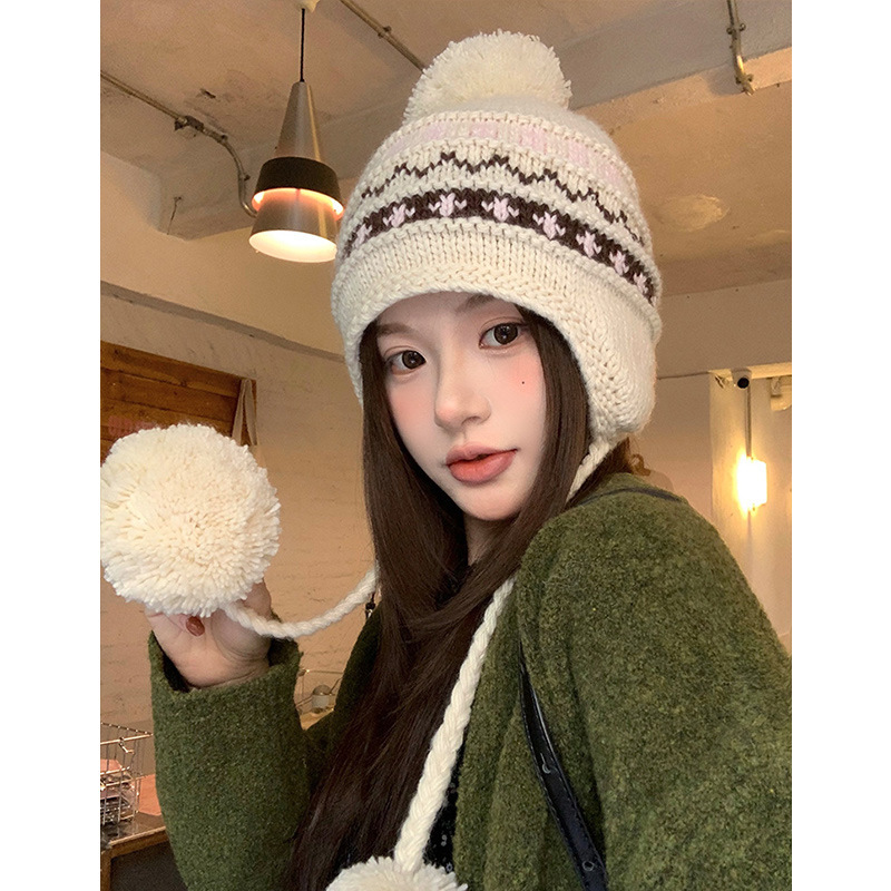 冬天帽子女款时尚百搭针织帽护耳保暖包头帽小毛球加绒毛线帽批发|undefined
