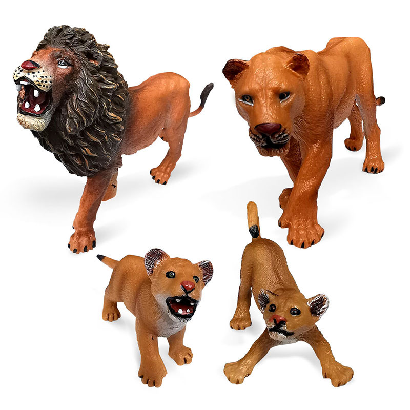 Cross-border simulation forest animal lion model set, including male lion, female lion, cub, family display set, action figure
