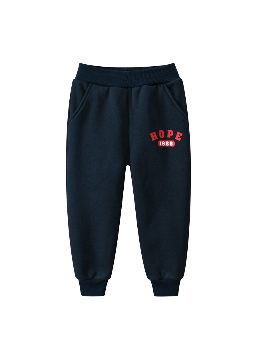 27 niños estilo coreano ropa para niños pantalones largos para niños transfronterizos letras deportes para niños Pantalones deportivos con cordones de lana entrega de una sola pieza