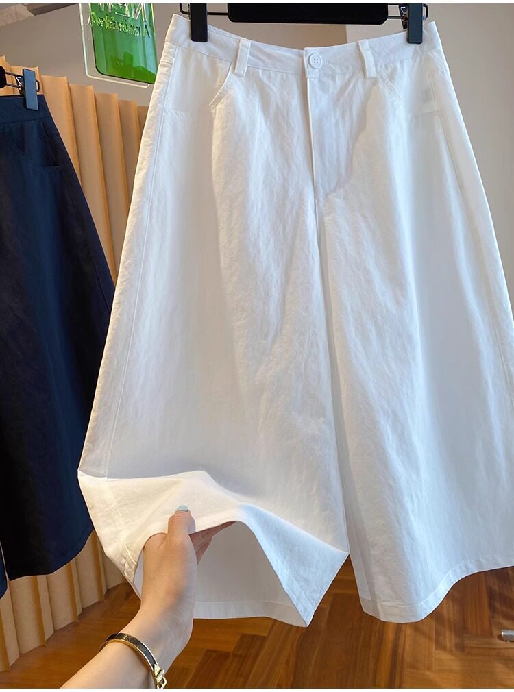 Quần culottes nữ ống rộng cạp cao dáng suông — Xanh lông mòng đen chi tiết 8