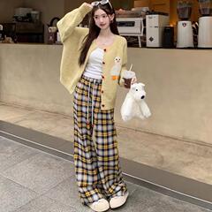 黄色甜美针织衫开衫女初春秋2025新款韩系学院慵懒风上衣毛衣外套