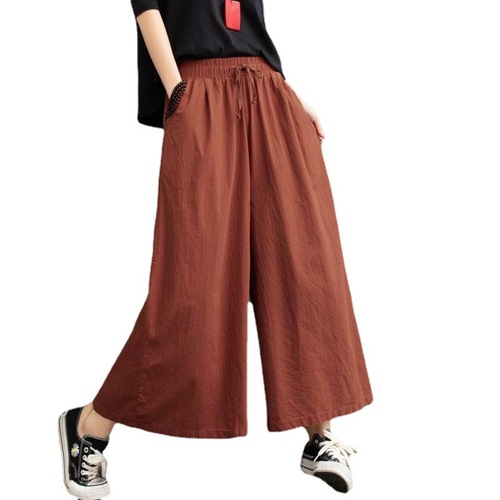 Women's Summer Thin Cotton Linen Wide Leg Pants  New Large Size Casual Linen Hemmed Pants
