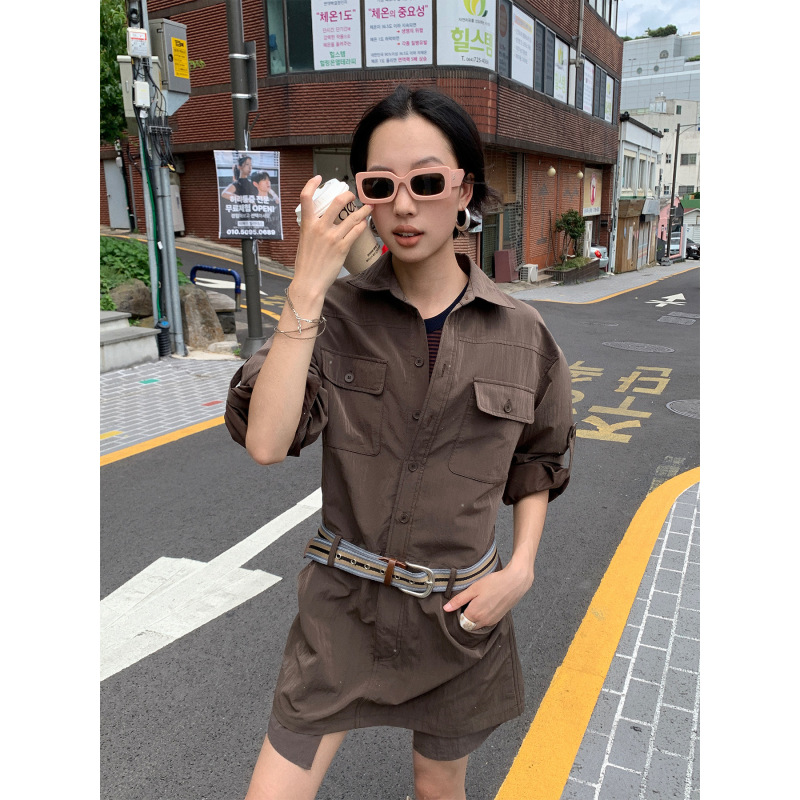 [Special Offer, No Refunds or Exchanges] Velvet-Feel Functional Mid-Length Shirt Dress for Women, Elegant Style 257126