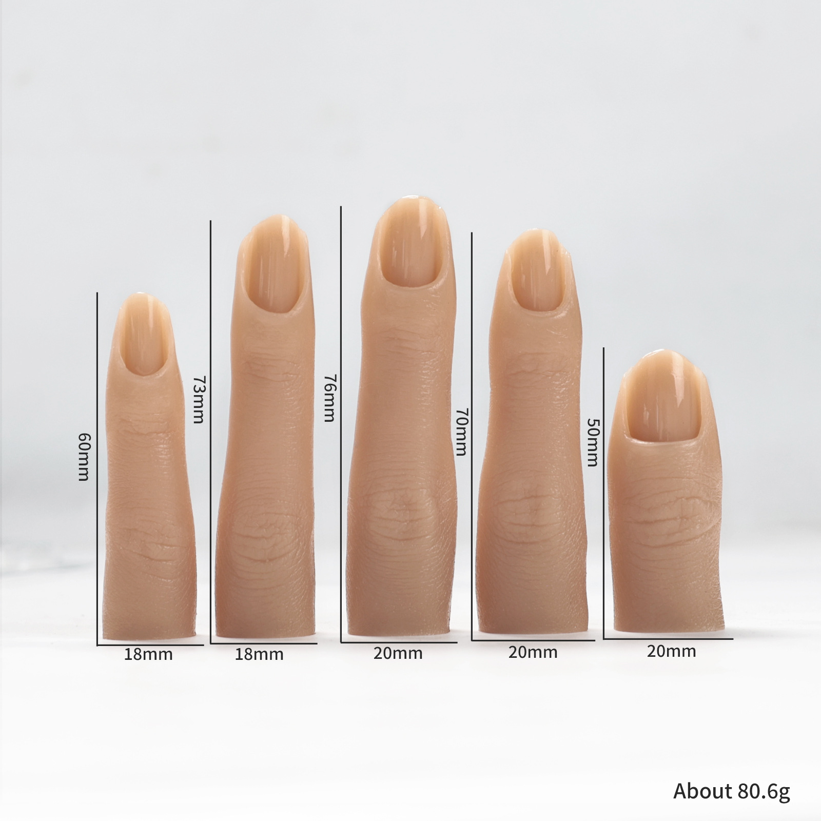 Los dedos de silicona completos para manicura simulada transfronteriza se pueden doblar y insertar en piezas de uñas para práctica y exhibición, modelo de dedo de silicona.