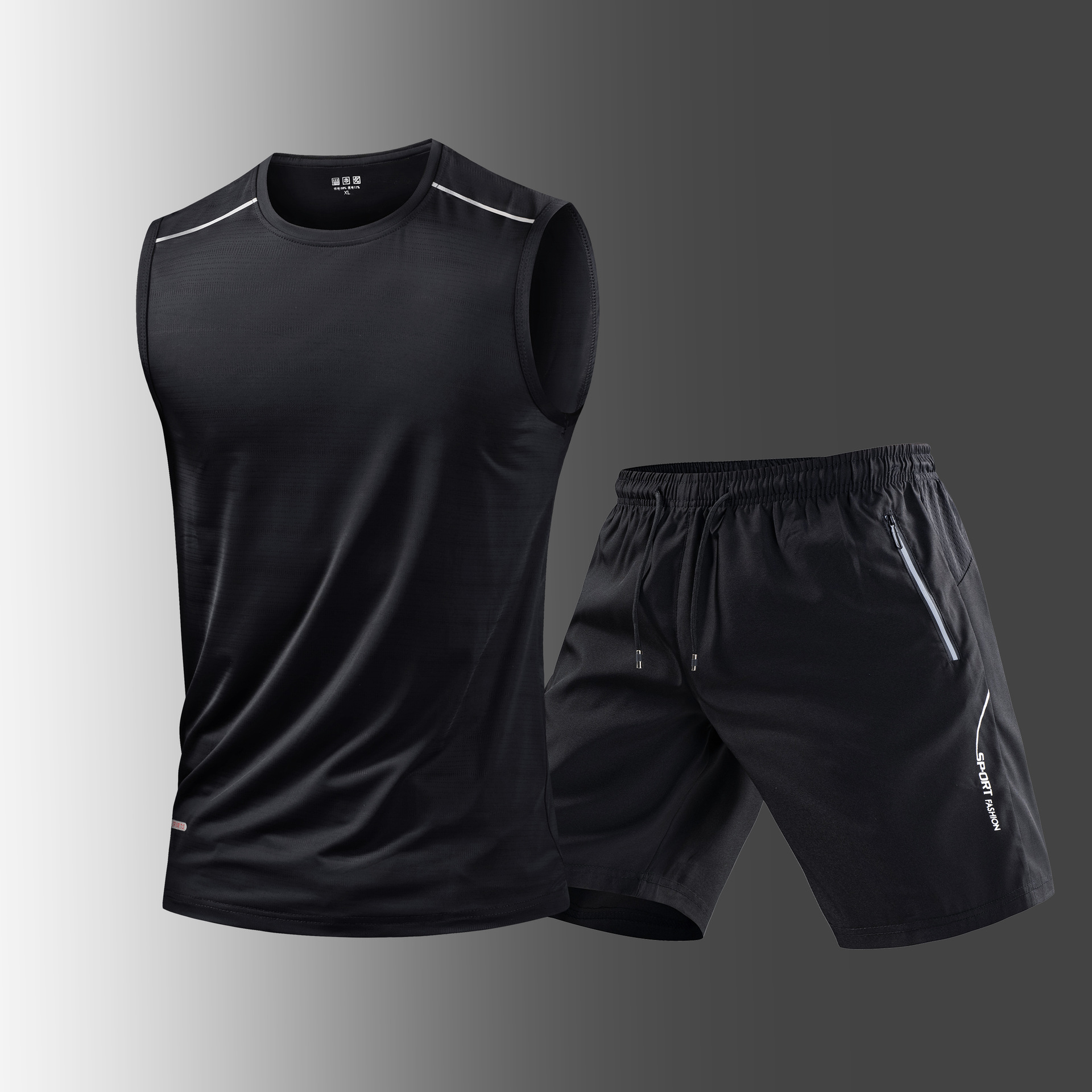 25 seda de hielo seco rápido para hombres de verano delgado transpirable elástico sensación fría camiseta corta ropa deportiva casual dos piezas