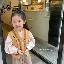 女童针织毛线马甲春秋装新款洋气上衣刺绣儿童背心