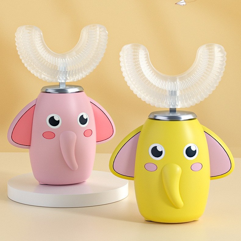 Household Baby U-shaped Children's Electric Toothbrush with Toothpaste Charging Cartoon Baby Elephant Soft Hair Children's Electric Toothbrush