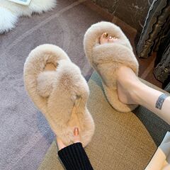 外贸交叉毛毛拖鞋女外穿2025秋冬新款家居棉拖鞋室内毛绒拖女批发