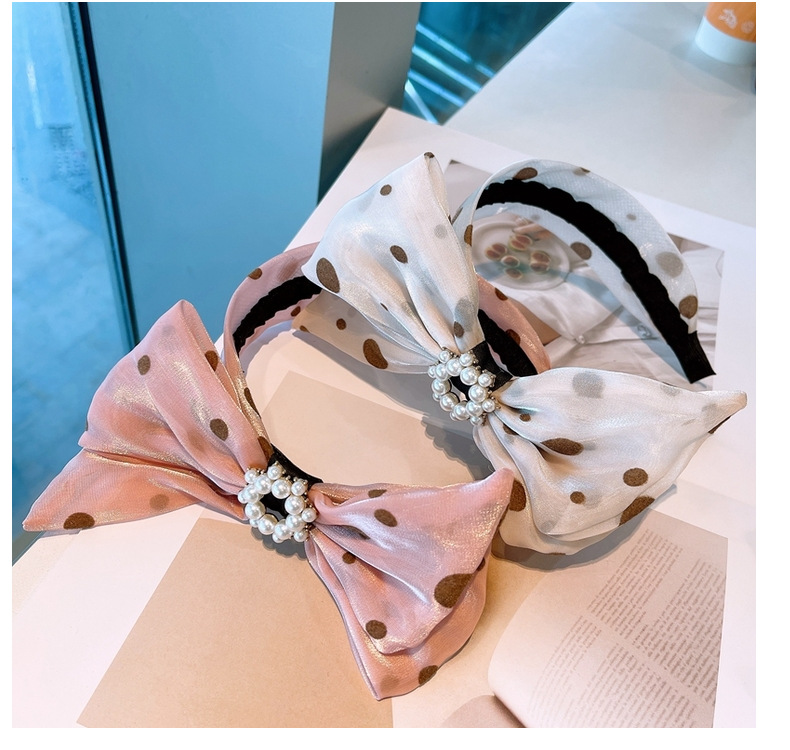 Fashion Polka Dot Big Bow Pearl Pink Headband display picture 1