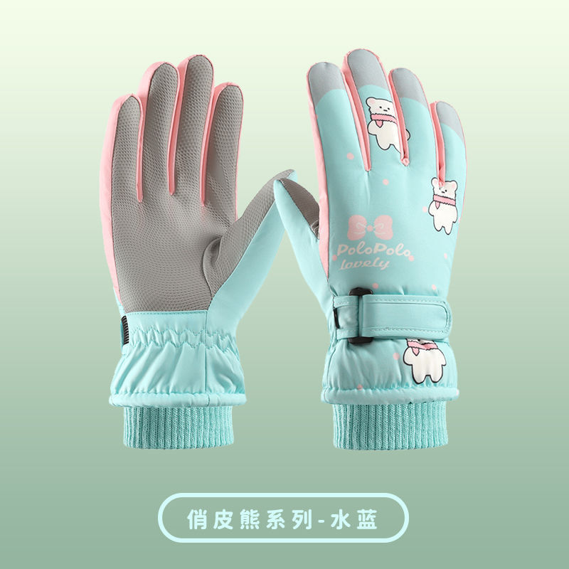冬季儿童滑雪手套加绒触屏骑行五指手套防滑防风小孩学生保暖手套|undefined