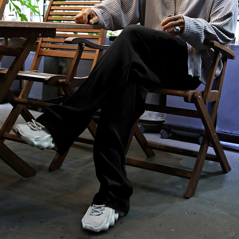 2024 Spring and Autumn Men's Casual Loose Straight Tube with Hanging Stripes High Waist Wide Leg Pants_voghion.com