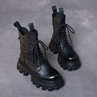 First-layer cowhide genuine leather platform thick-soled Martin boots for women autumn and winter British style small single boots retro handmade boots