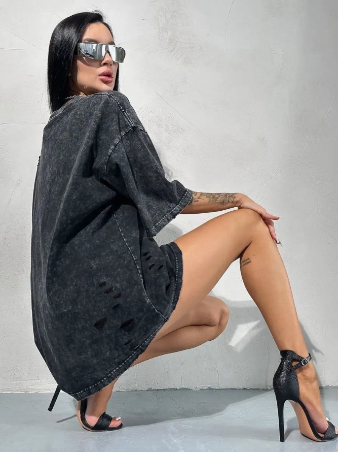 Europa y Estados Unidos transfronterizos cuello redondo camiseta de manga corta hombre verano agujero relajado pareja hip-hop vientos multifuncional blusa