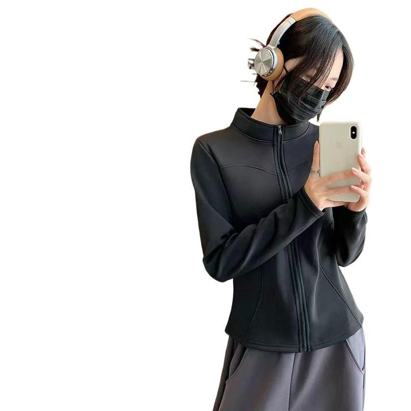 加绒瑜伽外套秋季新款女士立领曲线拉链长袖修身显瘦外穿上衣|undefined