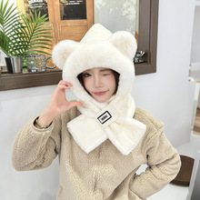 秋冬季帽子围巾两件套二合一围脖一体帽女新款防风保暖包头雷锋帽