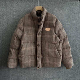 高品质驴家新款格纹徽标刺绣时尚百搭保暖立领棉服外套男女