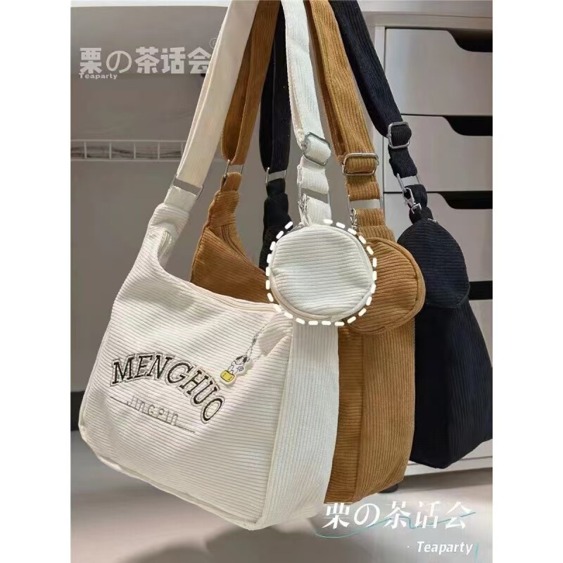 Korean-Style Large-Capacity Corduroy Retro Shoulder Bag with Letter Design, Casual Versatile Crossbody Dumpling Bag for Girls Korean-Style Large-Capacity Corduroy Retro Shoulder Bag with Letter Design, Casual Versatile Crossbody Dumpling Bag for Girls