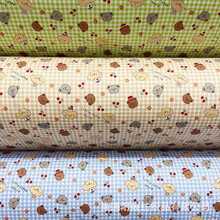 批发供应迷你卡通格子小熊全棉儿童床品豆豆毯家居服汽车抱枕布料