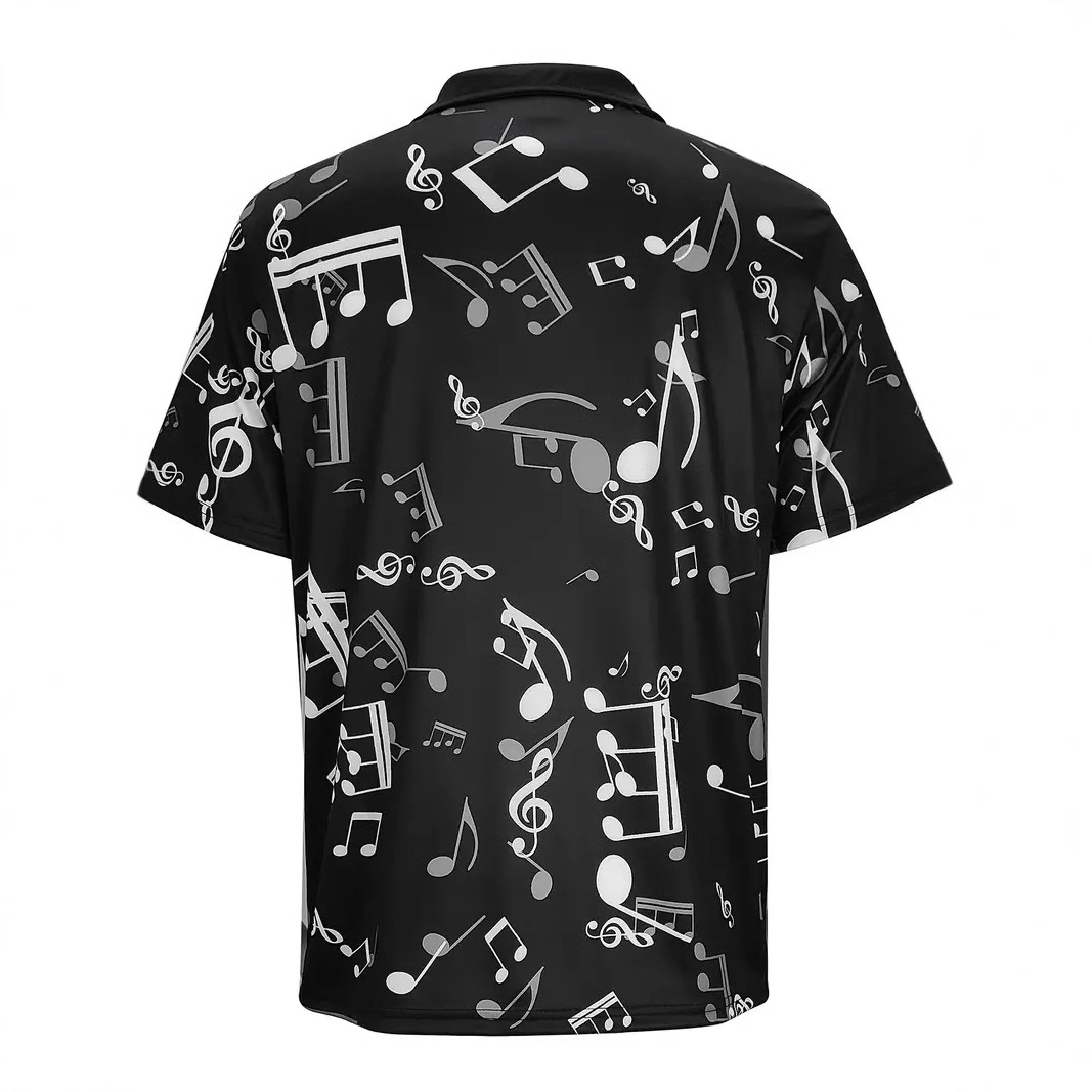 2024 venta caliente arte clásico nota impresión 3D hombre casual todo fósforo ancho de hombro ancho ancho ancho cremallera suelta camisa POLO