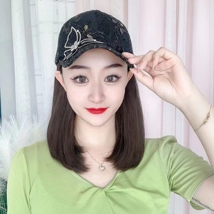 Fashion Wig Age-reducing All-match Butterfly Cap Medium Long Straight Hair Short Inner Buckle One-piece Hat Wig Set